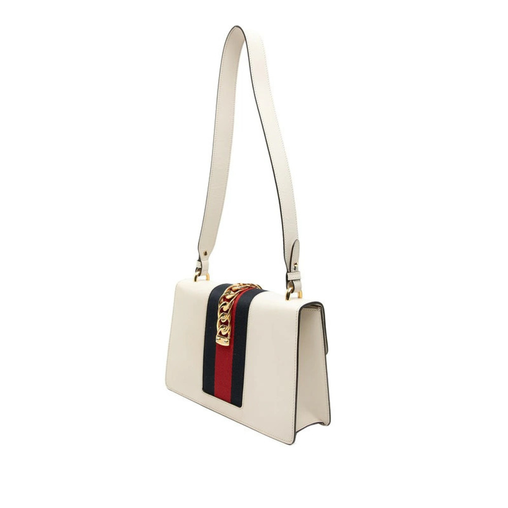 Gucci Web Sylvie Shoulder White Bag Sherry Leather White